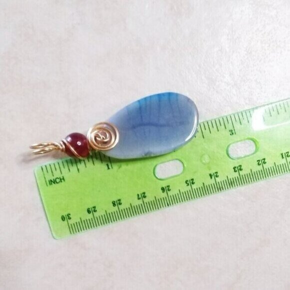 Sky Blue & Berry Red Agate Pendant - Wire Wrapped! Upbeat & Positive Vibes! - Picture 5 of 9